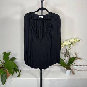 Mikoh Tunic Top Size 1 Black Rayon Pleated Classic Deep V-Neck Long Sleeve Boho